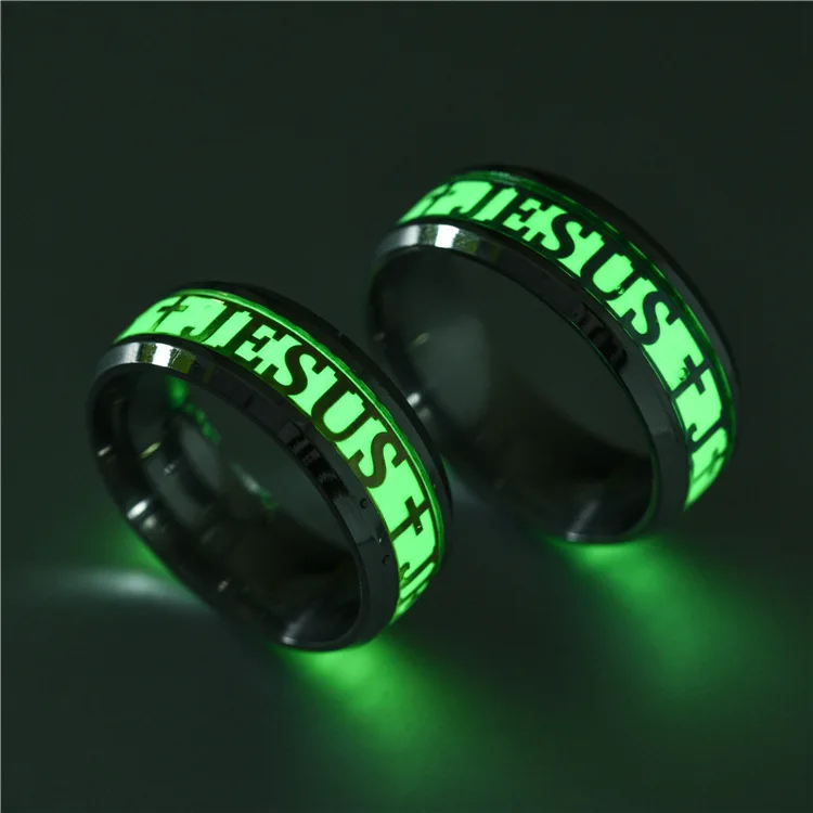 

New Trendy Fashion Design Men Women Stainless Steel Personalized Fluorescent Luminous Jesus Rings