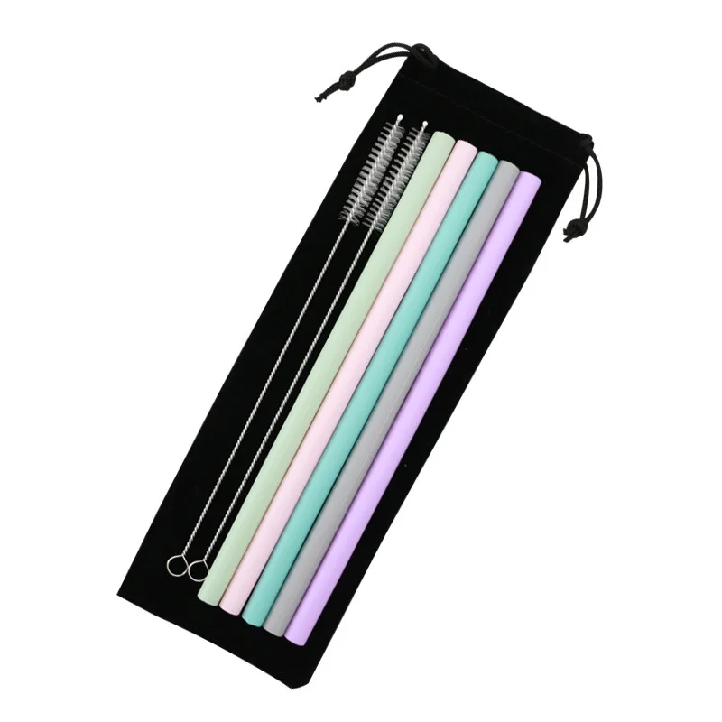 

Degradable Silicone straws Amazon hot selling test straws collapsible silicone straw with case, Grey/green/pink/blue or other