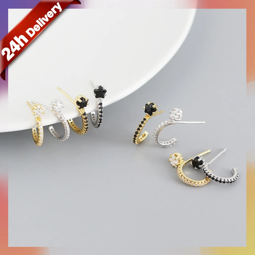 

Dylam No MOQ good quality Moon And Stud Earings Earring 925 Sterling Silver Hooks Golden Hoop Gold Fashion Star Earrings