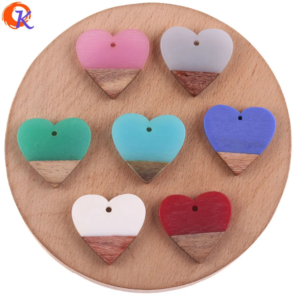 

Jewelry Accessories Cordial Design 40Pcs 24*25MM Jewelry Accessories DIY Earrings Making Heart Shape Natural Wood & Resin Hand