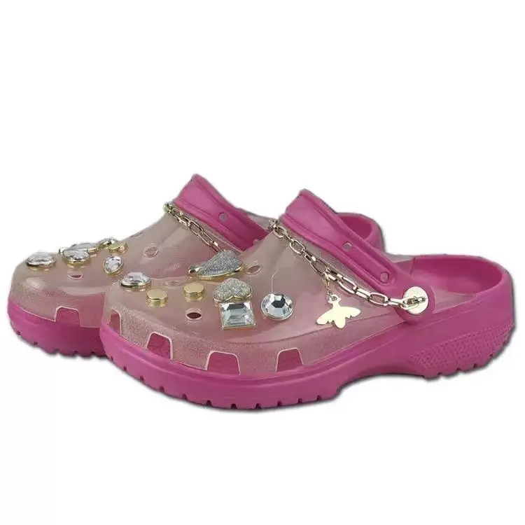 

Women Brand Clog With Logo Diamonds Rhinestone Charms Clear Plain Garden Shoes Outdoor Beach Transparent Fishing Wading Clogs, Color