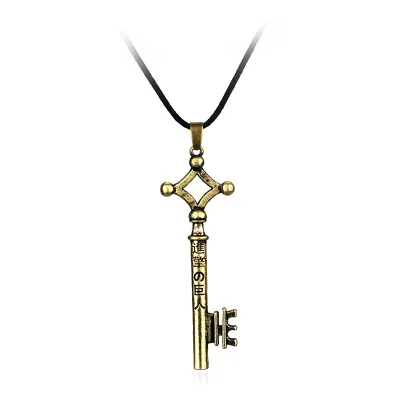 

New Attack on Titan Key Pendant Necklace Gold Metal Black Leather Necklace