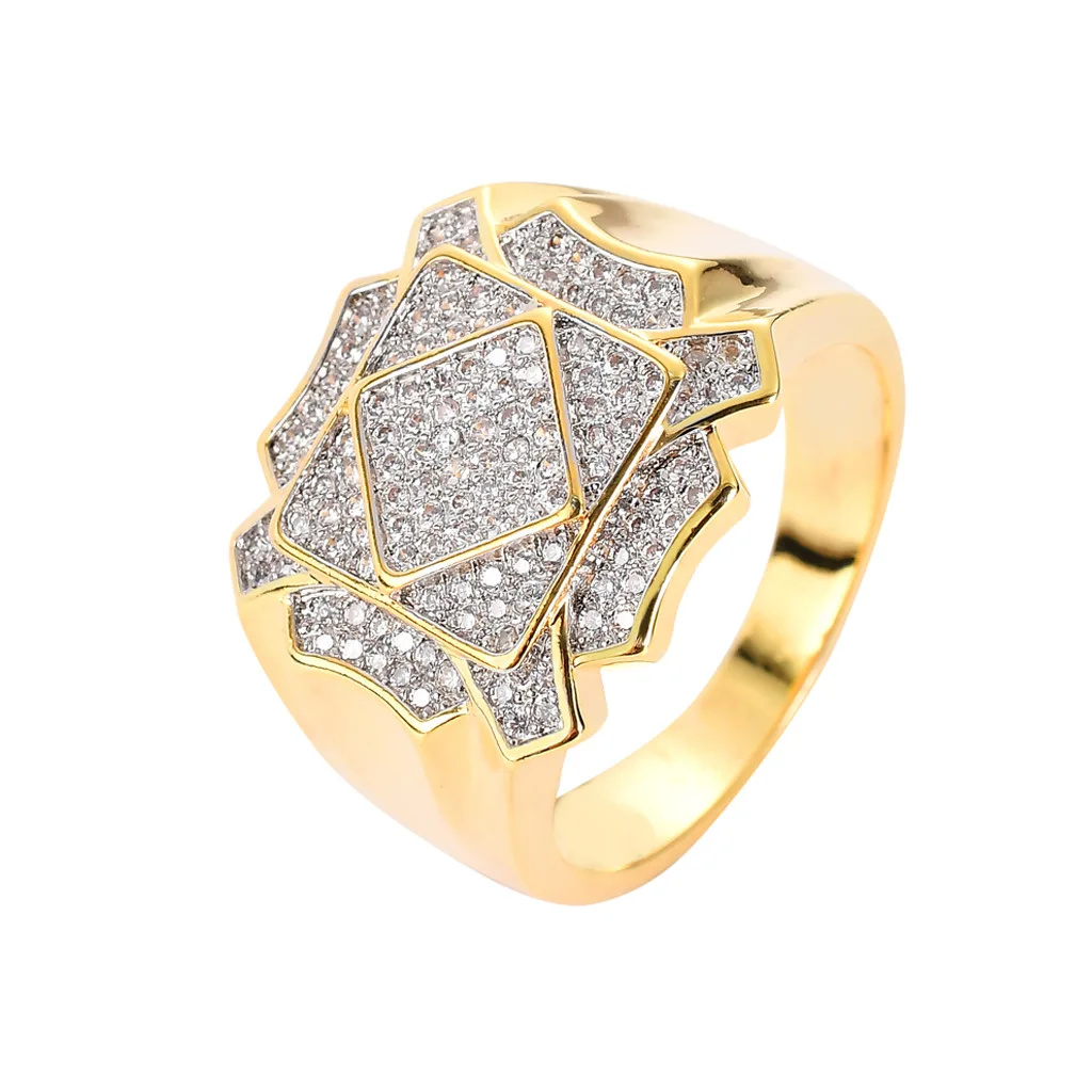 

2021 Custom Grade 3A Full Zircon Hip Hop Real Gold Bling CZ Finger Rings Men