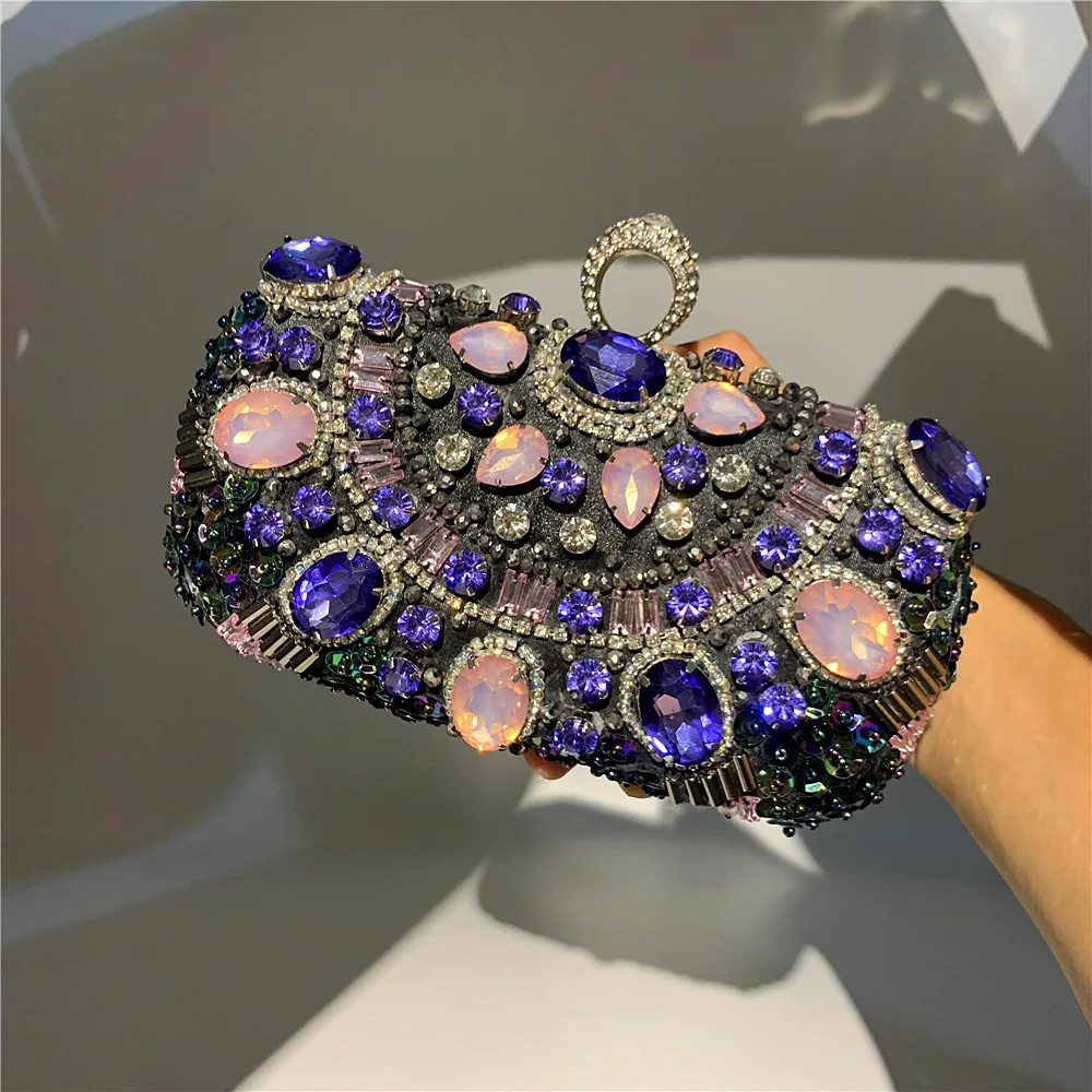 

Beautiful handmade bags spherical round beaded flowers ladies peal party bag handbags wholesale new style evening bag