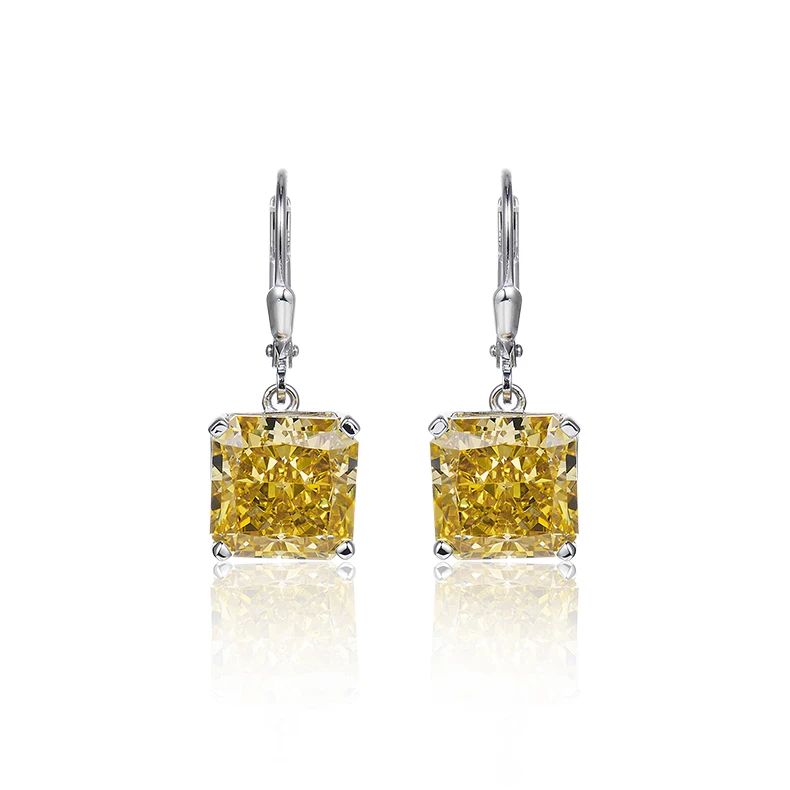 

Lancui  High Carbon Cubic Zirconia Emerald Cut 925 Silver Gold Moissanite Engagement Earrings