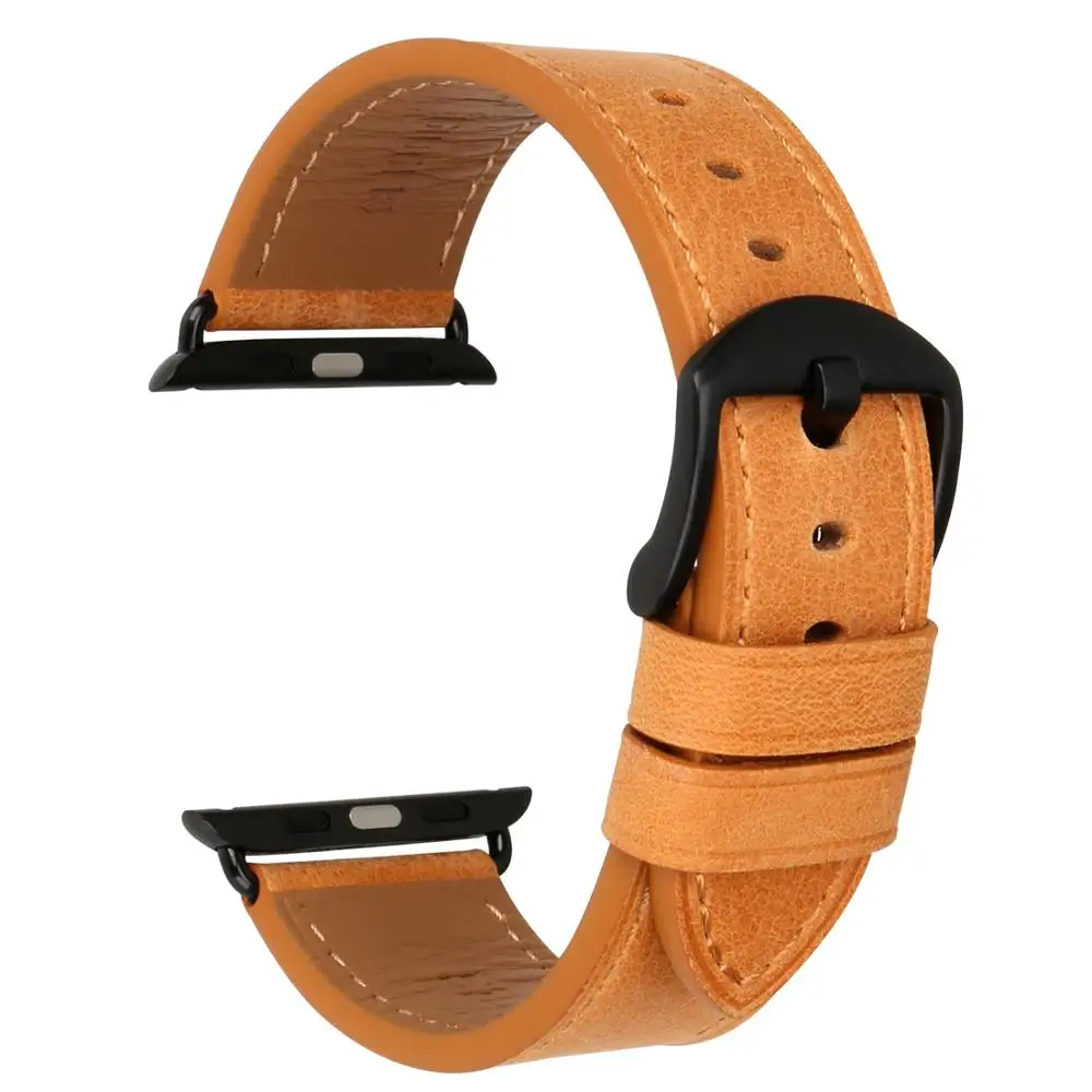 

MAIKES Quality Full Grain Leather Watchband Replacement For Apple Watch Band Strap 44 42mm 40 38mm Apple Watch Series 6 5 4 3 2