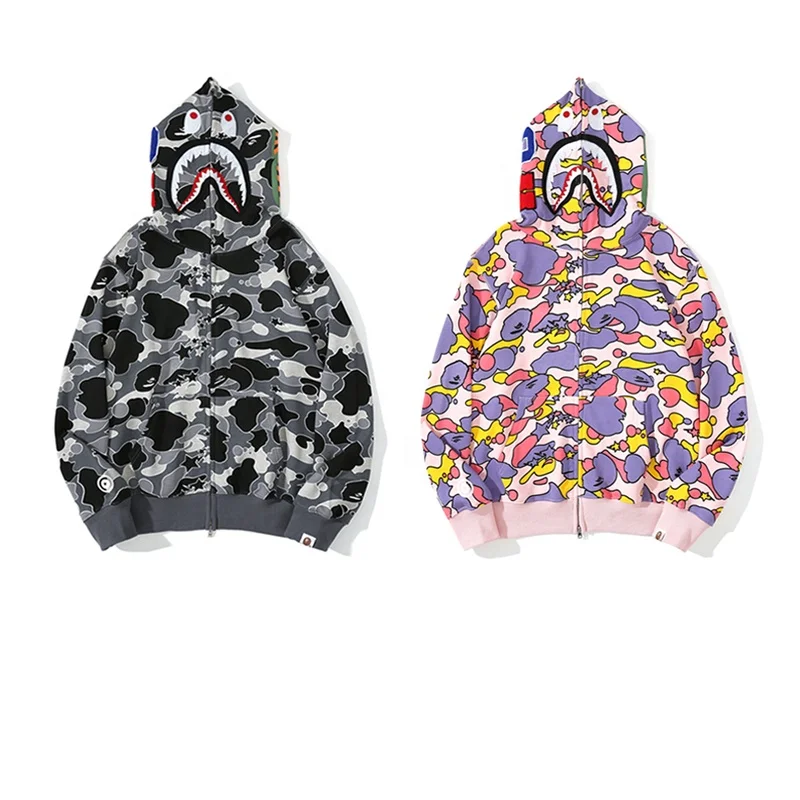 

High quality wholesale Japanese brand BAPE shark head STA star camouflage sweater men's cardigan hoodie jacket pure cotton