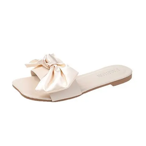 

Fashion all-match luxury bowknot silk surface slippers flat outdoor women's sandals wholesale price designer slippers, Requirement