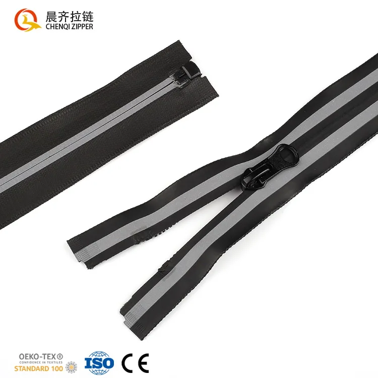 

CHENQI brand zipper 5#TPU PU PVC silver single&double reflective stripe tape nylon waterproof zipper roll