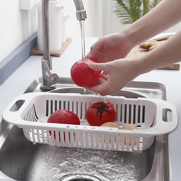 

Fruit Vegetable Kitchen Drain Basket Over Sink Retractable Plastic Colanders & Strainers Family Commonly Used Tools Home Kitchen, Multi