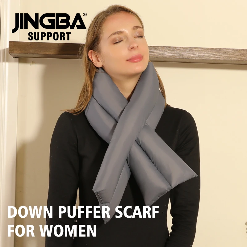 

JINGBA Factory Supply Women's warm heated Down Puffer Scarf Korean Style Waterproof Windproof cross fit Shawl Neck Warmer Scarf