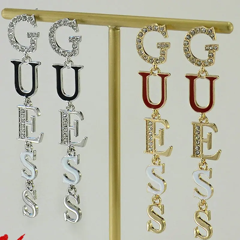 

European And American New Letter Tassel Colored Glaze Gemstone Long Earrings