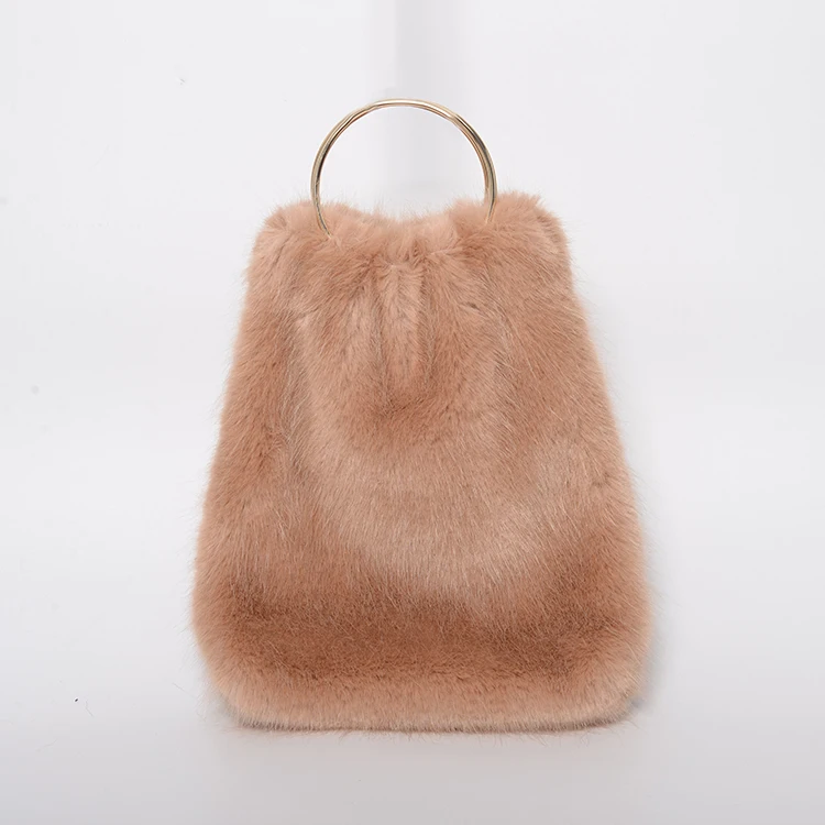 

Jtfur women elegant handbag fluffy plush faux fur big capacity handbag with metal handle, Customized color