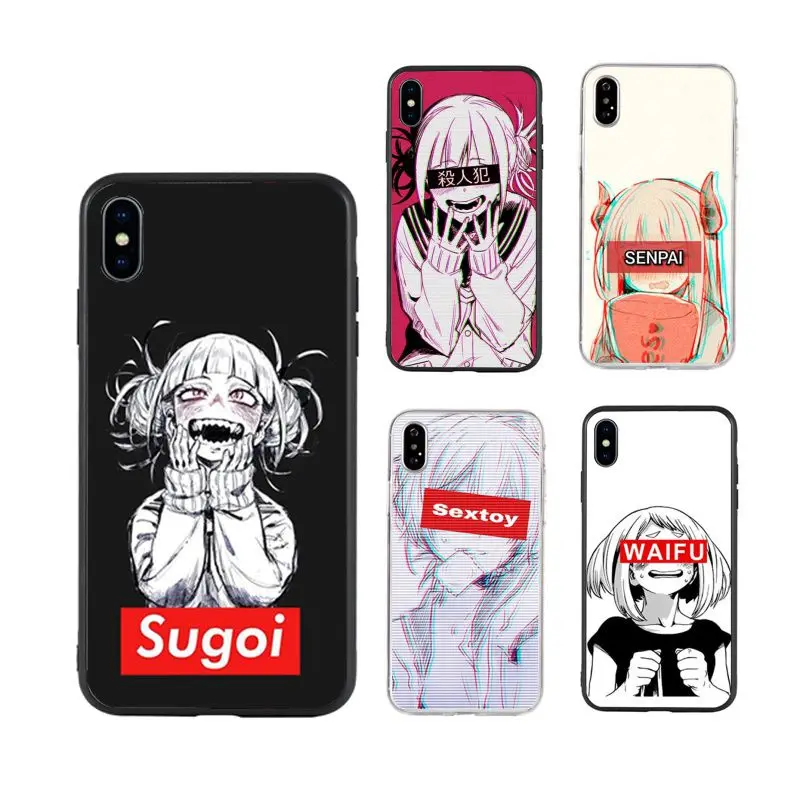 

Sad Japanese Anime Aesthetic girls Phone Case for iPhone X XR Xs Max 11 11Pro 11ProMax 12 12pro max luxury fundas cool, Black/transparent