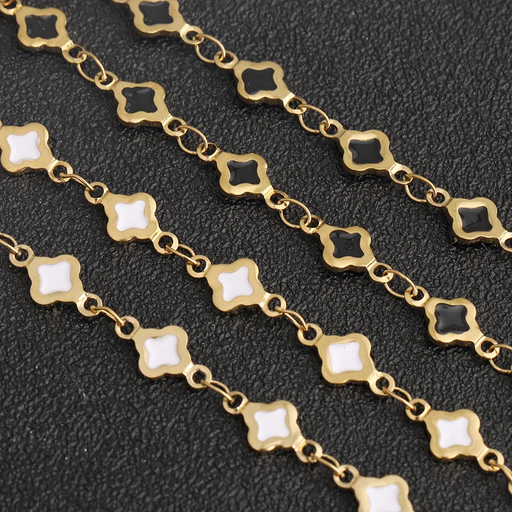 New Style 18K PVD Gold Enamel Clover Chain Stainless Steel Women Jewelry