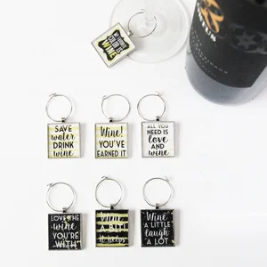 Image of New zinc alloy rectangle shape wine glass charms