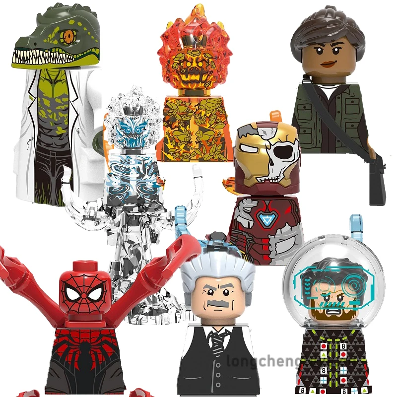 

Super Heroes Movie Lizard FireElemental Spider Mysterio Jonah Jameson Building Blocks Figures For Children Toys Juguete X0268