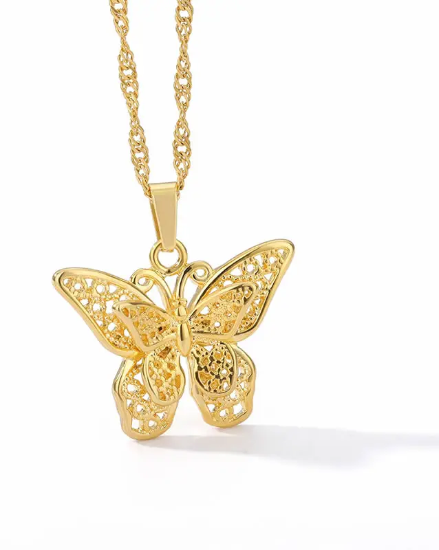 

18K Custom Gold Plated Butterfly Pendant Necklace Women Choker Chain Jewelry 16 Inch