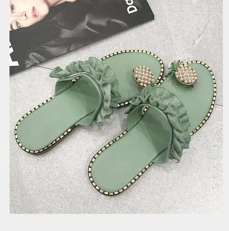

Women's Summer Rhinestone Toe Pineapple Flat Beach Shoes, 4 colors