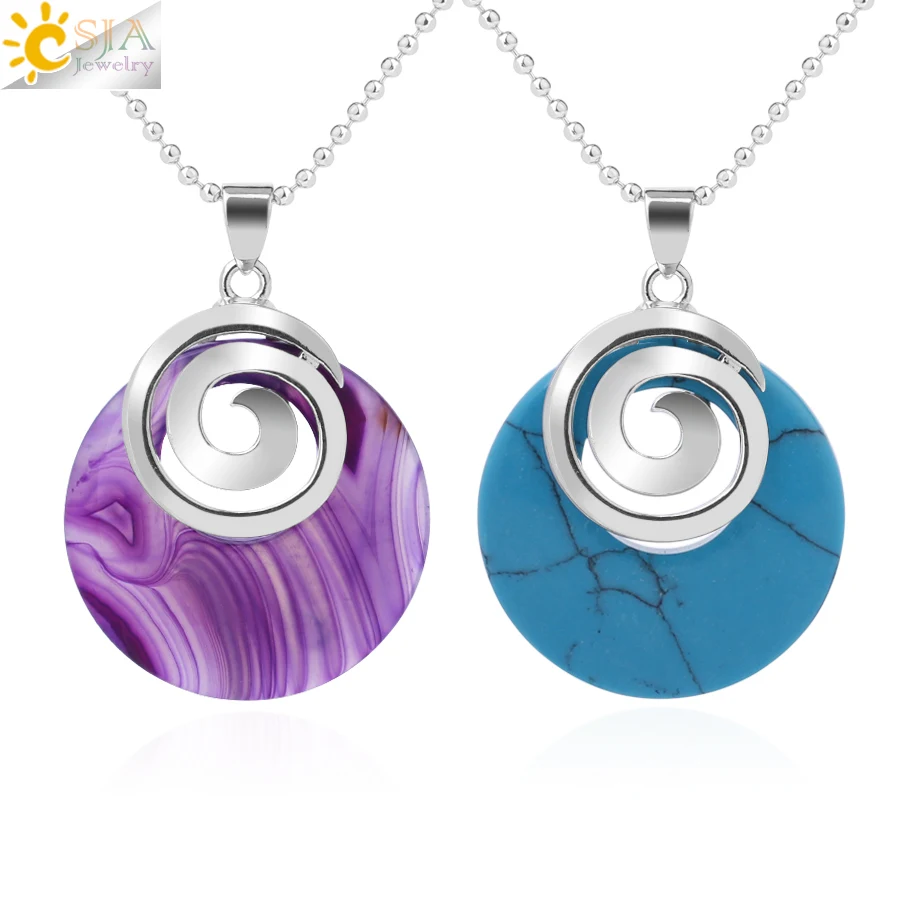 

CSJA natural purple red agates big stone pendants necklaces round bead blue white howlite seashell necklace F830