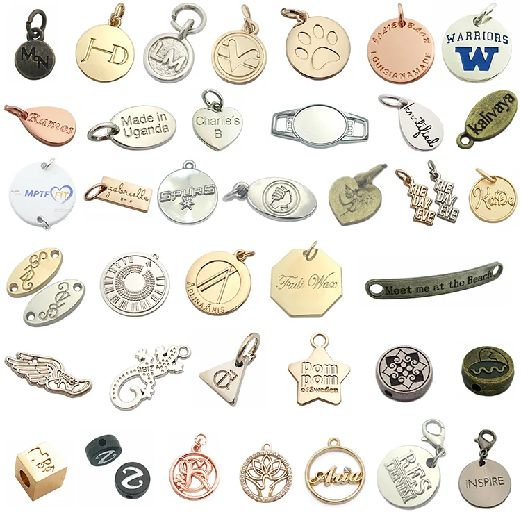 
Personal logo custom engraved logo charm beads jewelry tags for bracelet 