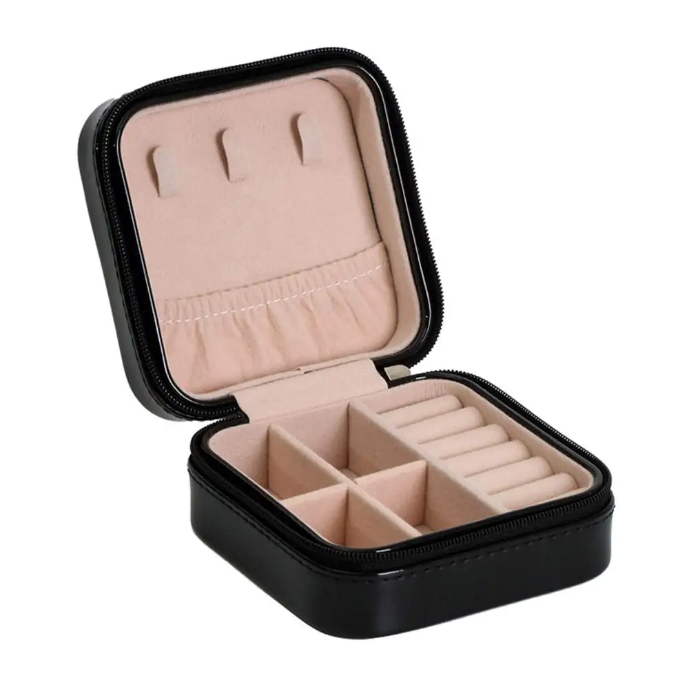 

Mini Jewellery Box Organizer Faux Leather for Travel, Storage Case for Rings, Earring, Necklaces Black