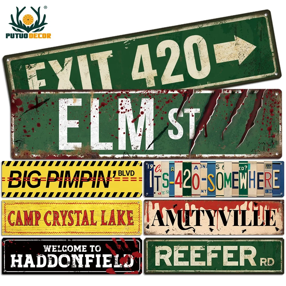 

Putuo Decor 10x40cm Elm Street Vintage Metal Sign Stoner 420 Accessories Plaque for Grunge Room Goat Decor