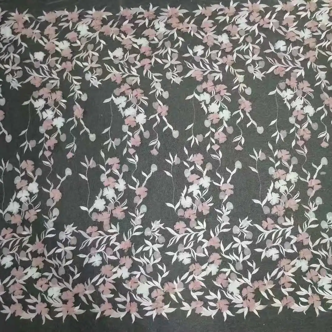 

2021 latest beautiful 3D flowers tulle handmade embroidered fabric evening dress party, As image