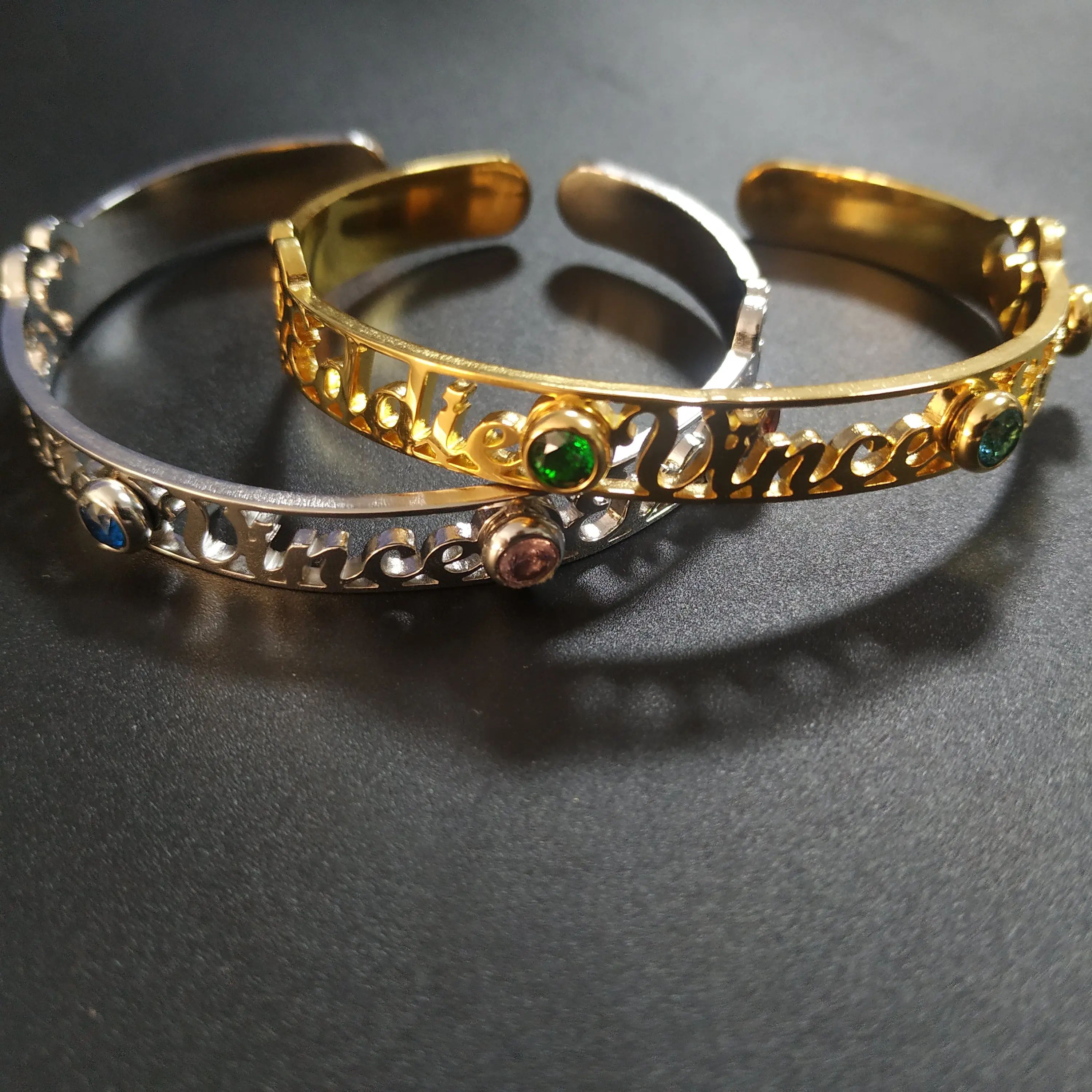 

Custom Hollow Name Bangle Personalized Jewelry Roman Numeral Open Cuff Birthstone Bracelet