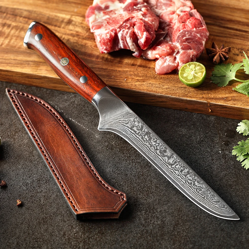 

6 inch sharp Forged 67 layers Damascus steel butcher fillet knives boning knife with rosewood handle Gifts