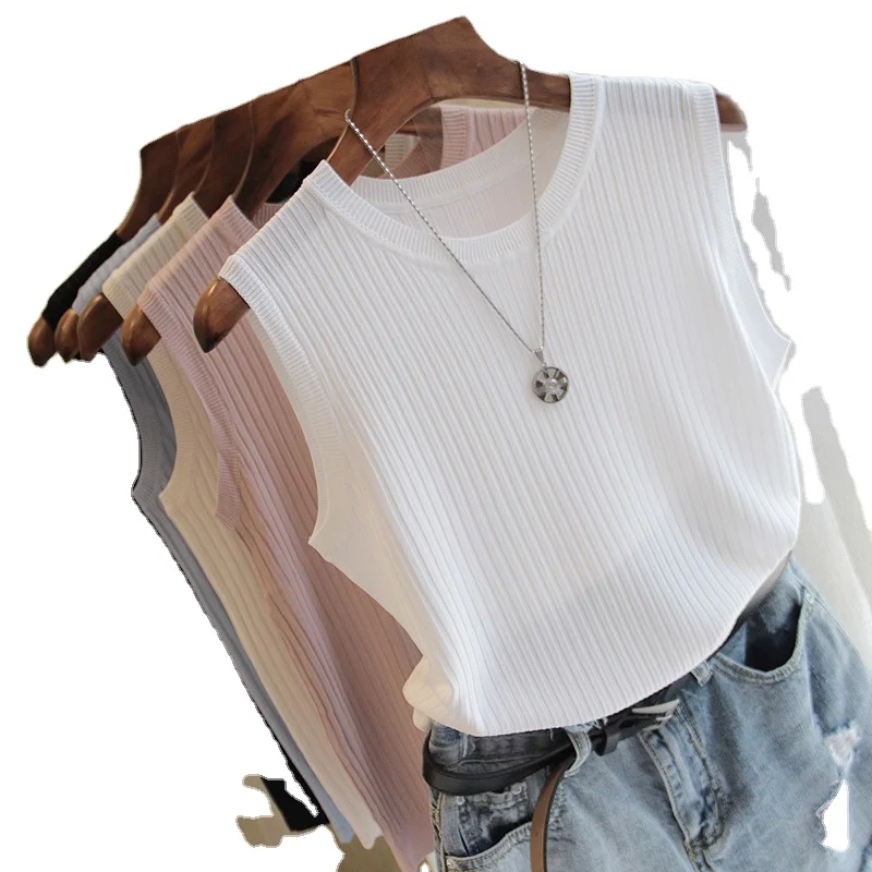 

knitted vests with round collar sleeveless casual slim shirt