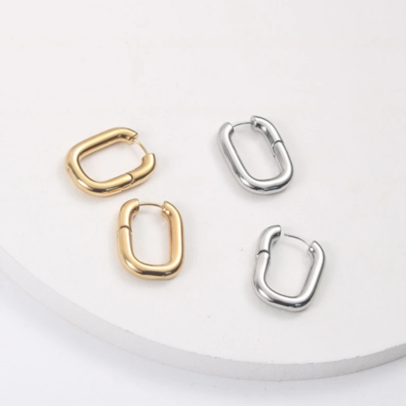 

Hot Selling PVD Plated 18K Gold Stainless Steel U Shaped Hoop Earrings, Gold color
