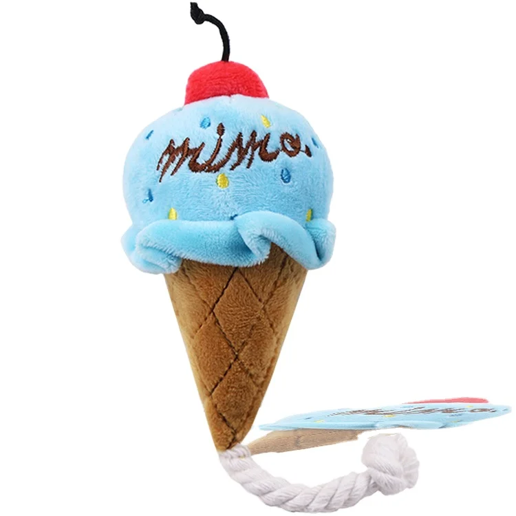 

HY- Pet Wholesale Dog Toy Ice Cream Dog Squeaky Toy Interactive Plush Dog Toy