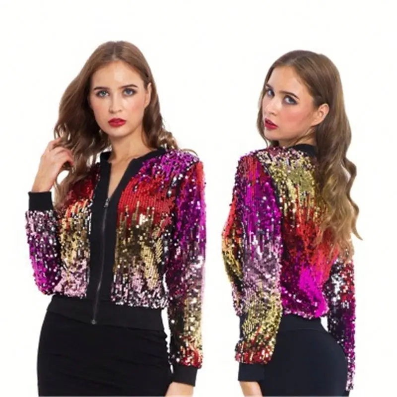 

Autumn And Winter Sequins Gradient Color Women's Sweater Jacket Rts, Customized color