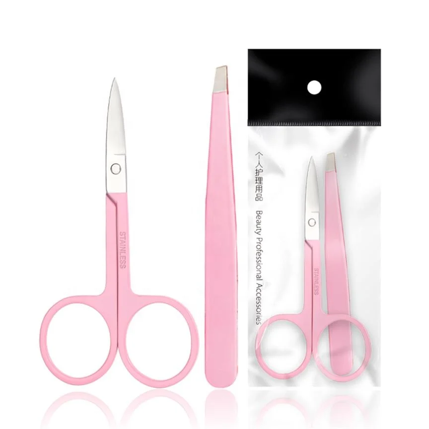 

2pcs customized pink color eyebrow tweezers scissors set with ploybag, Black