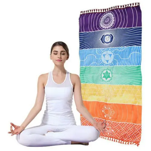 

1Pcs Tassels Single Rainbow Chakra Towel Mandala Boho Stripes Travel Yoga Mat Tapestry