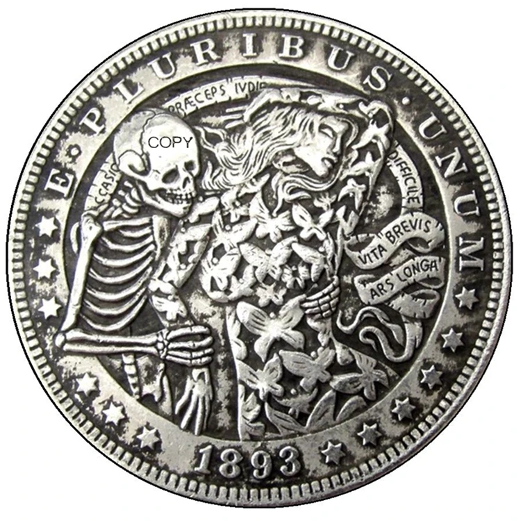 

US Hobo 1893 Morgan Dollar Silver Plated Reproduction Coin #63