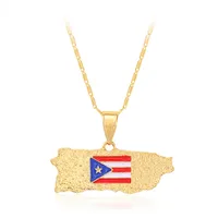 

Wholesale Different Chain Custom Country Puerto Rico Map Flag Pendant Necklace