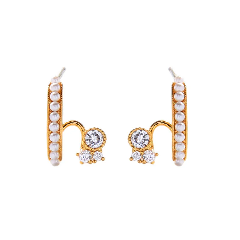 

de912231 925 Silver Needle Zircon Pearl 18k Gold Plated Jewelry Earrings Stud For Women 2021, As pictures