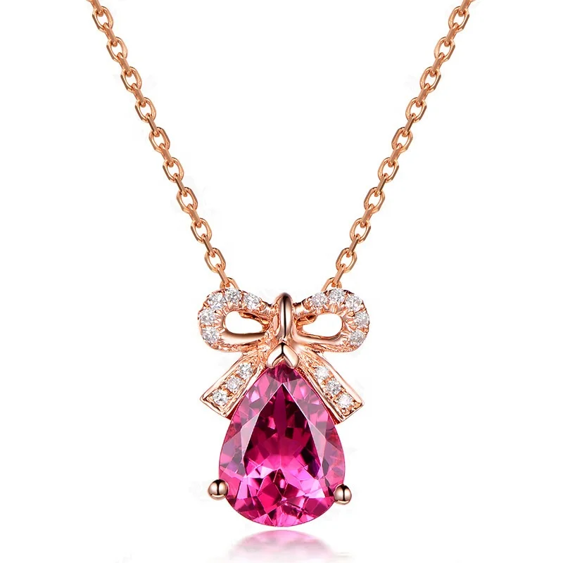 

Creative Female Bow Pendant Necklace Elegant Women Wedding Rose Gold Chain Charming Red Crystal Zircon Jewelry Girl Gifts
