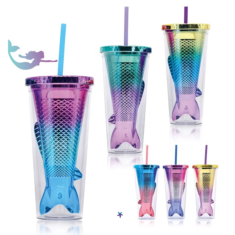 

RTS 2022 Wholesale Mermaid Design Straw Cup Spill Proof Kids Sippy Cup Cover Tumbler Bpa Free drinking plastic water bottle