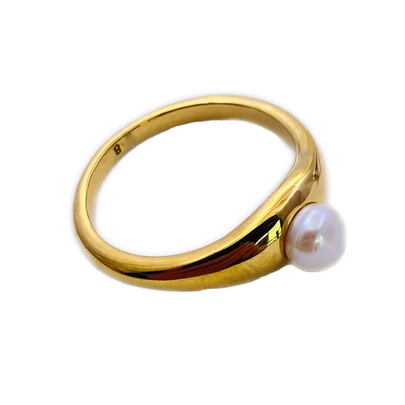 

INS Hot Unique Design Daily Jewelry Natural Freshwater Pearl Ring 18K Gold IP Plating Gorgeous Sunbeam Round Pearl Finger Ring