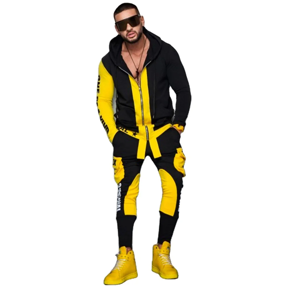 

2021 new mens wear fashion sports casual mens trousers Hoodie sports fitness outdoor tight suit