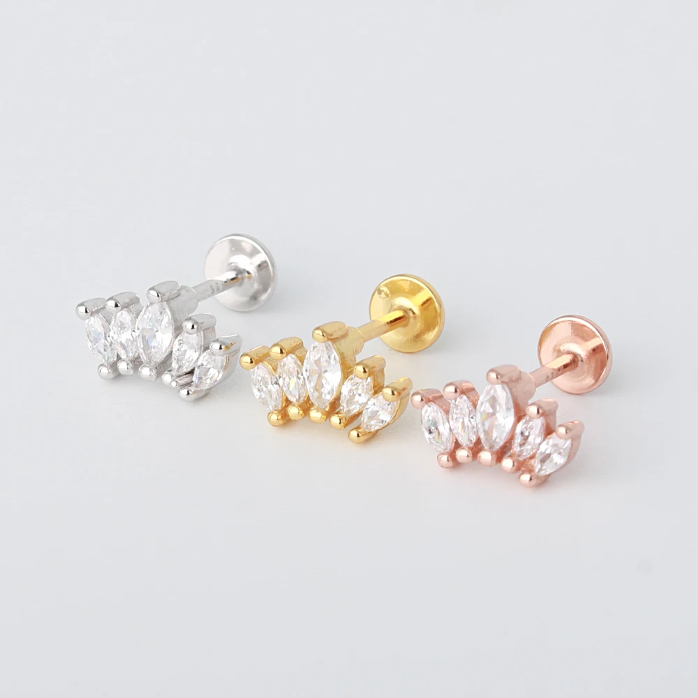 

Trendy Flat Back Ear Piercing Jewelry Dainty Crown Cubic Zircon Cartilage Helix Daith Conch Tragus Stud Earring