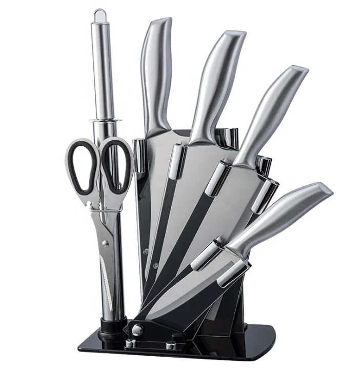 

Professional Hollow Grip Stainless Steel Chef Kitchen Knife Set With Acrylic Holder For Home Kitchen Cutting