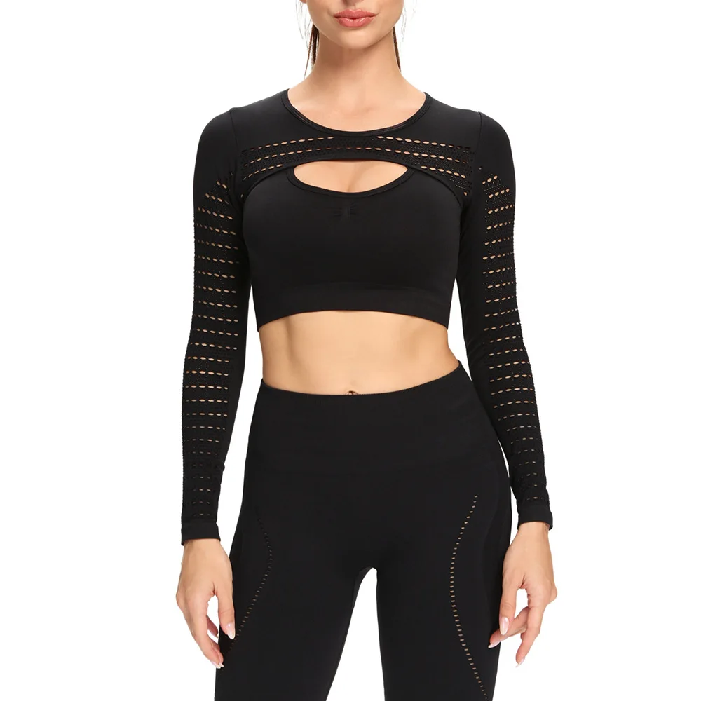 

Women High Waist Stretchy Compression Seamless Leggings and Shirts Set