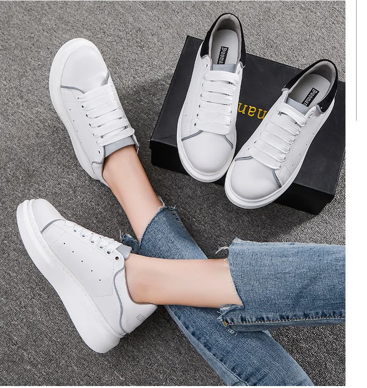 

New high heel girls white leather shoes women's platform sport sneakers shoes, As the pictures show