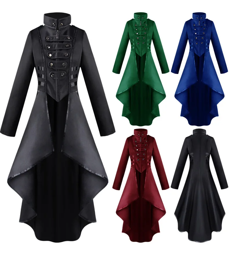 

Ecowalson Gothic Tailcoat Halloween Costumes for Women Medieval Irregular Hem Steampunk Corset Victorian Tailcoat Jacket, As show