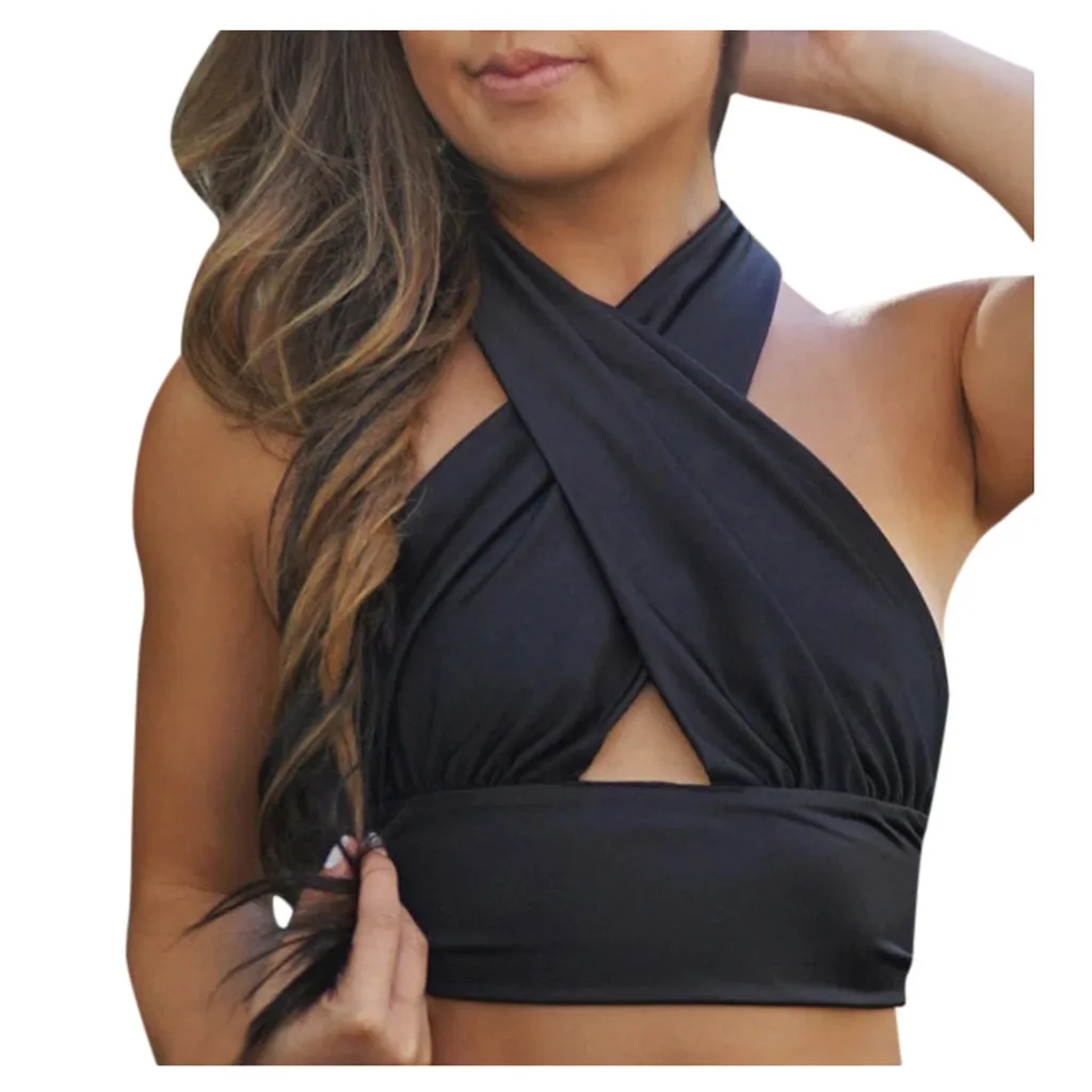 

Summer Black Halter-neck Sexy Backless Slim-fit Solid Color Vest Cropped Top Female, Picture color