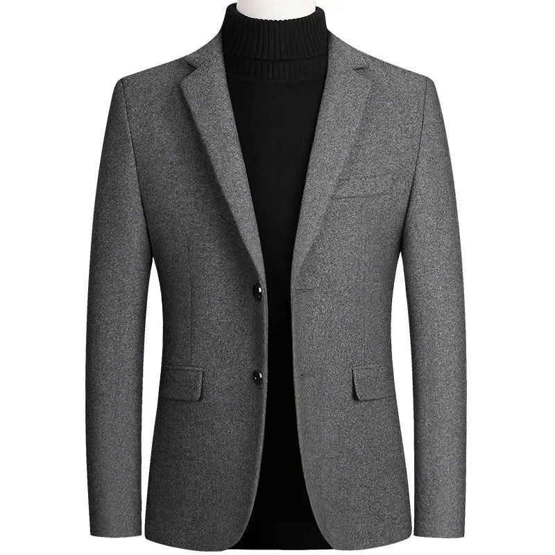 

Autumn and Winter Men's woolen coat Slim Trench coat Thickened Men's Solid color Coat suit